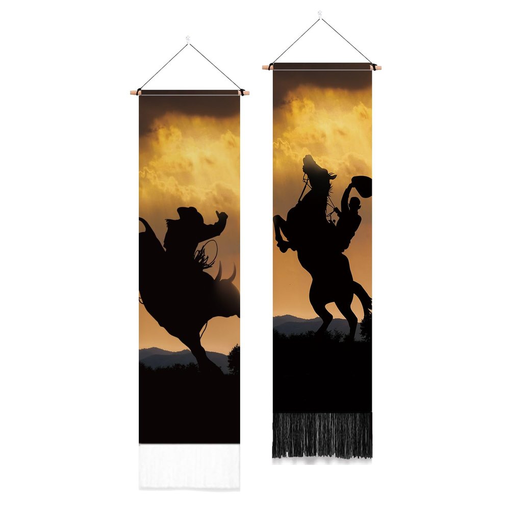 PLIGREAT 2 Pack Western Cowboy Tapestry 52 x 13 Inches