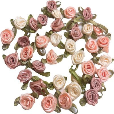 100 Pack 15mm Multicolor Mini Rose Satin Ribbon Flowers