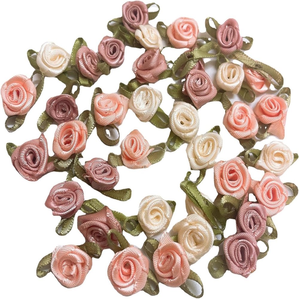 100 Pack 15mm Multicolor Mini Rose Satin Ribbon Flowers