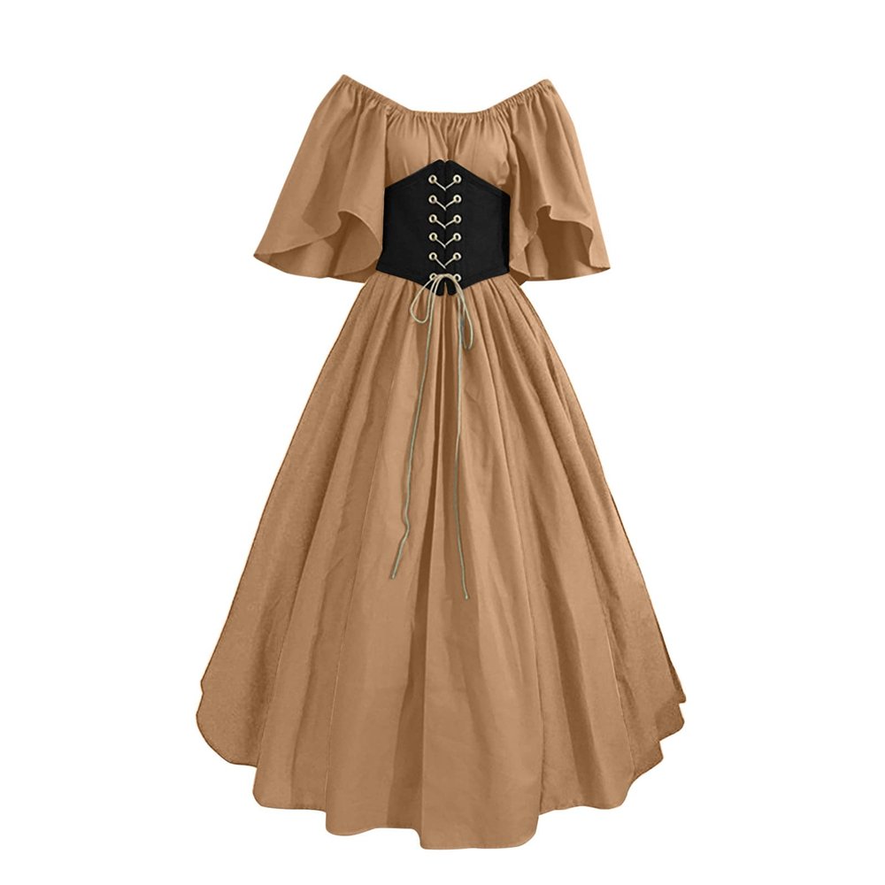 Richymfa Women's Short-Sleeve Carnival Costume, 800s Retro Renaissance Princess Dress, Curvy Green Medieval Dress