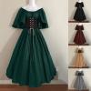Richymfa Women's Short-Sleeve Carnival Costume, 800s Retro Renaissance Princess Dress, Curvy Green Medieval Dress view 3