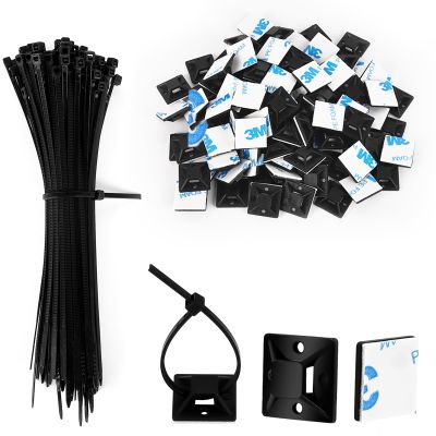 300-Piece Black Adhesive Cable Tie Mount Set
