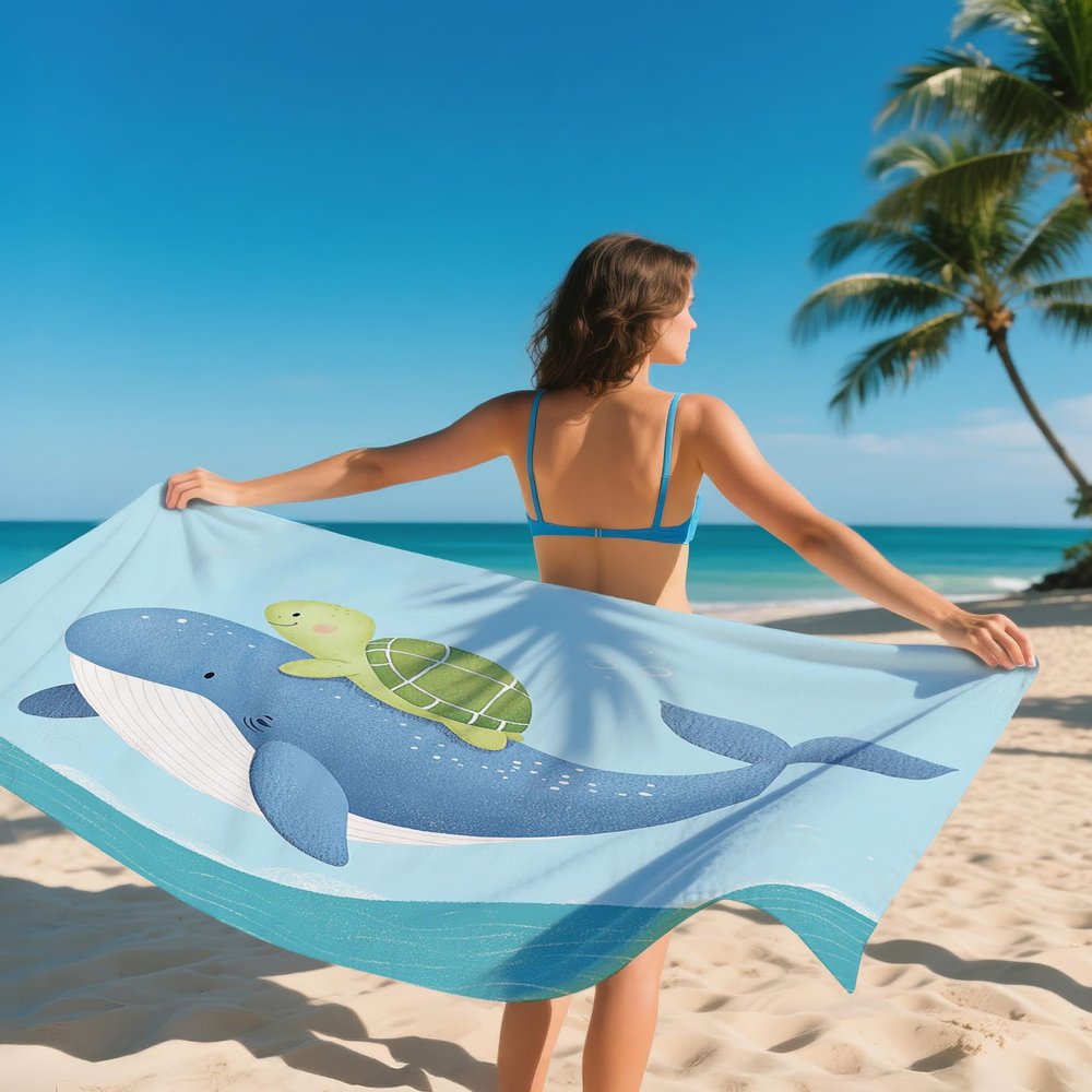 QEODAH XXL Beach Towel 150 x 200 cm, Sea Animals - Quick-Drying, Ultralight, Sand-Free, Soft Microfiber Towel