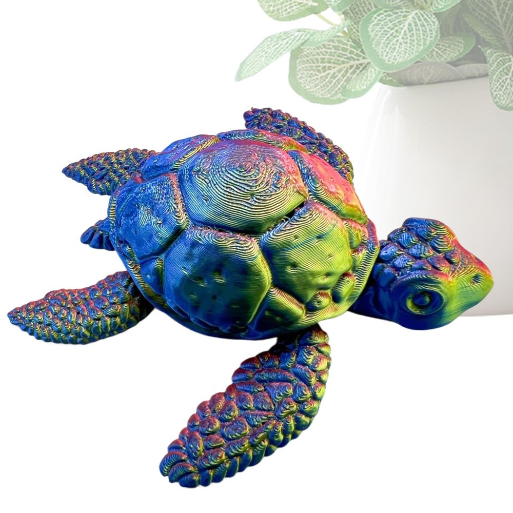 Turtle Statue | 3D Printed Movable Sea Turtle for Table - Compact Interactive Animal Figure
