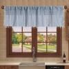 Stfery Blue Semi-Sheer Kitchen Curtain with Embroidered Stripes and Tassel view 2