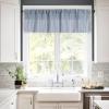 Stfery Blue Semi-Sheer Kitchen Curtain with Embroidered Stripes and Tassel view 3