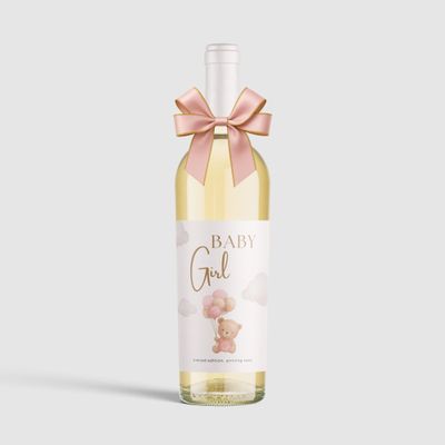MilaBoo 2-Pack Wine Labels with Bow | Various Occasions | Elegant Self-Adhesive & Waterproof Bottle Labels (Baby Girl - Pink)