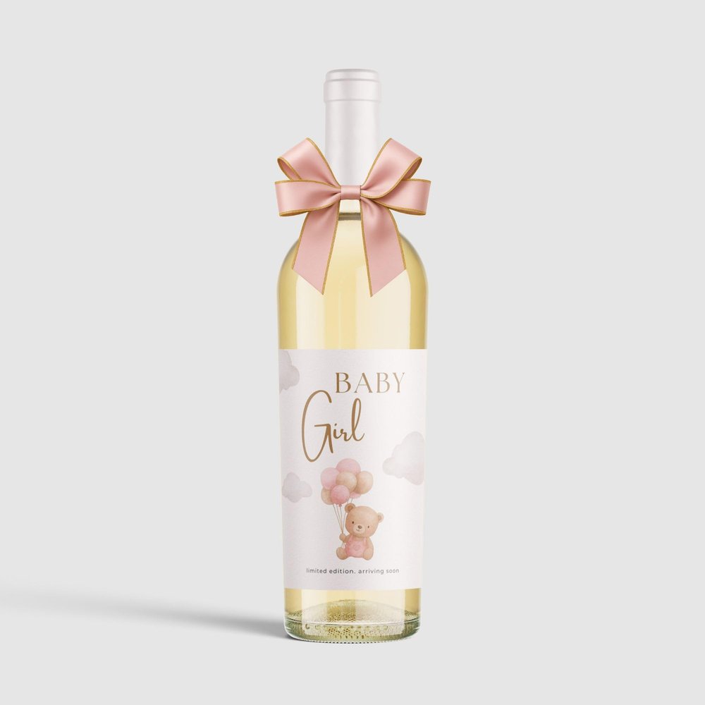 MilaBoo 2-Pack Wine Labels with Bow | Various Occasions | Elegant Self-Adhesive & Waterproof Bottle Labels (Baby Girl - Pink)