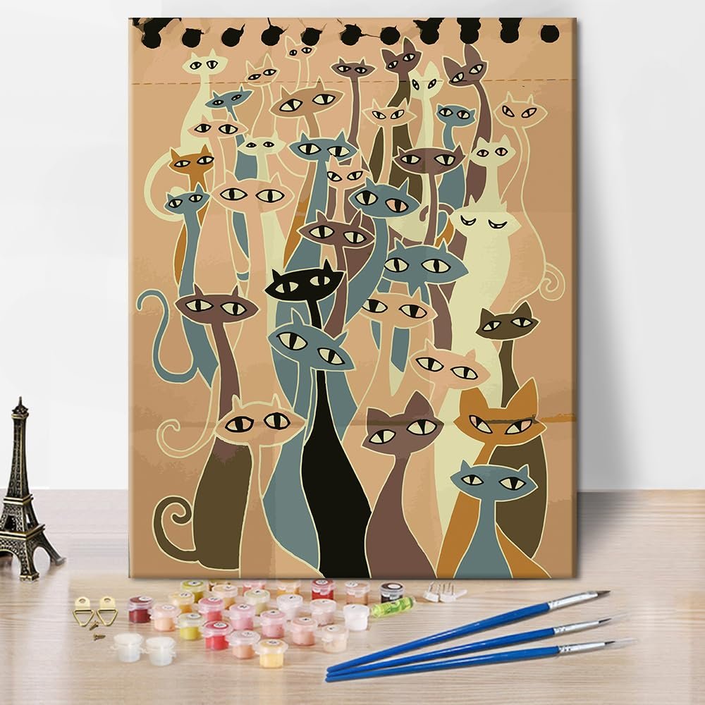 TISHIRON Cat Paint by Numbers Kit for Adults