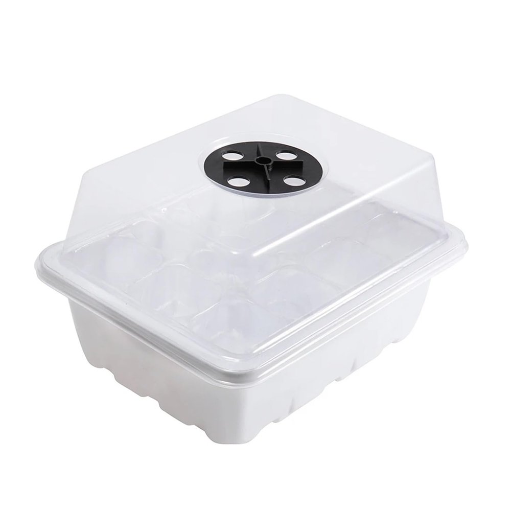 HYFEUOKF Seed Starting Trays, 2-Pack, 12-Cell Trays with Humidity Domes, White