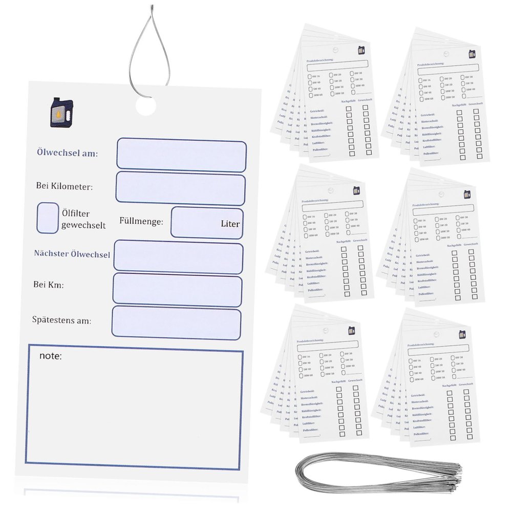 100 Paper Oil Change Labels with Hole and String