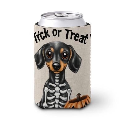 Beer Can Cooler, Skeleton Dachshund Design, Soft Insulated Drink Holder