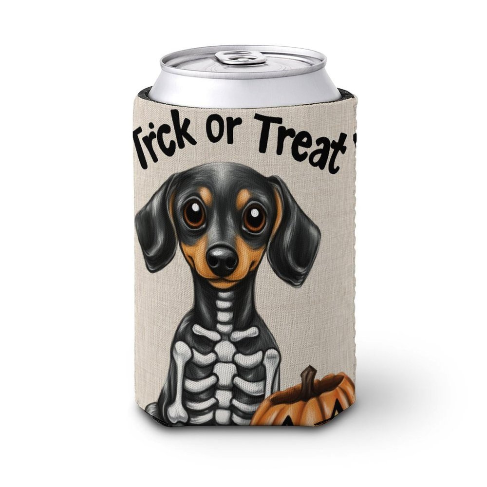 Beer Can Cooler, Skeleton Dachshund Design, Soft Insulated Drink Holder