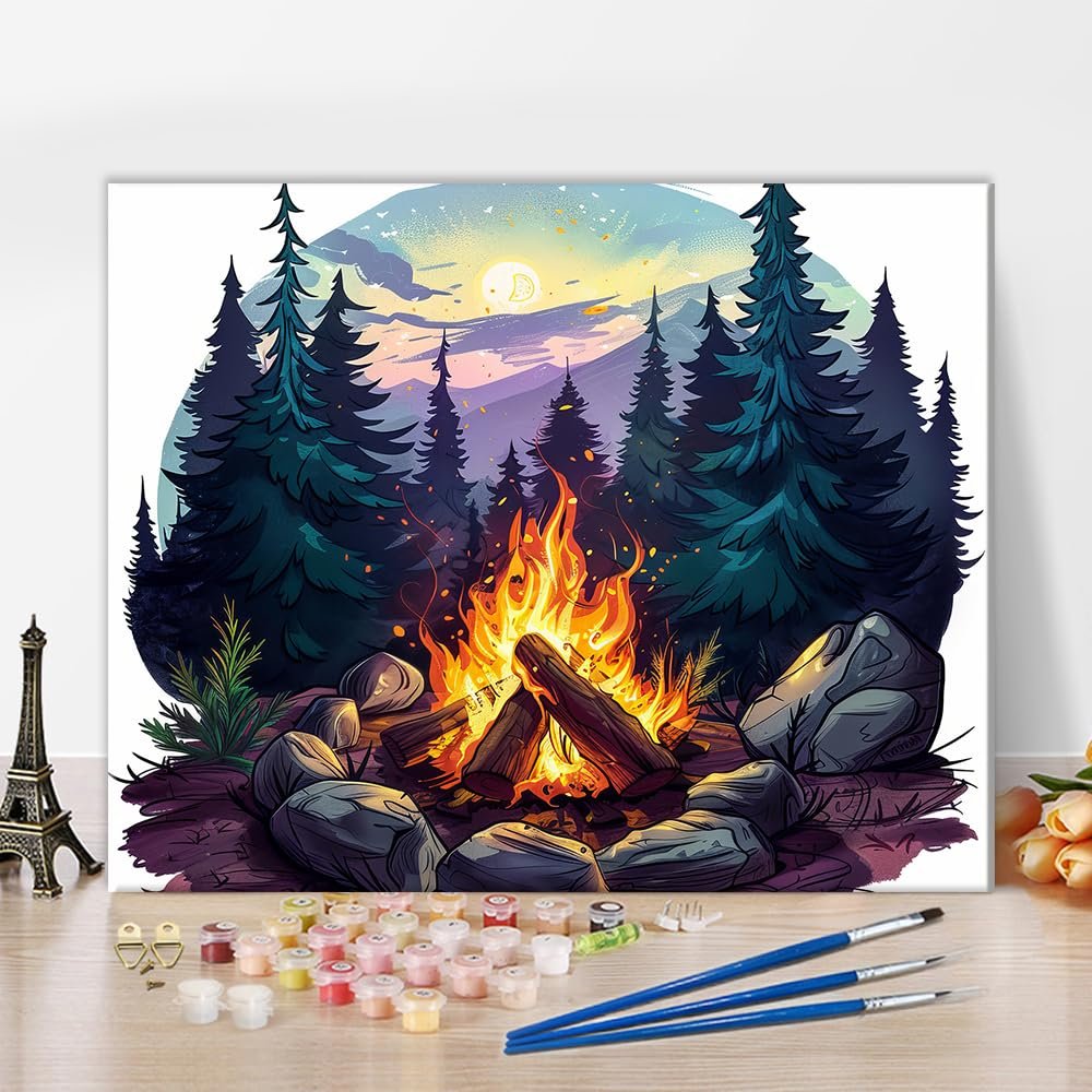 TISHIRON Paint by Numbers Kit for Adults - Campfire in the Forest