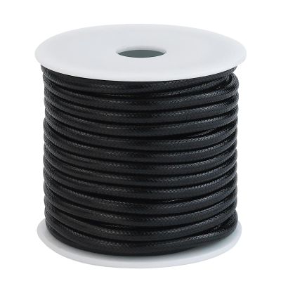 8 m Braided Faux Leather Cord, Black, 3 mm Round
