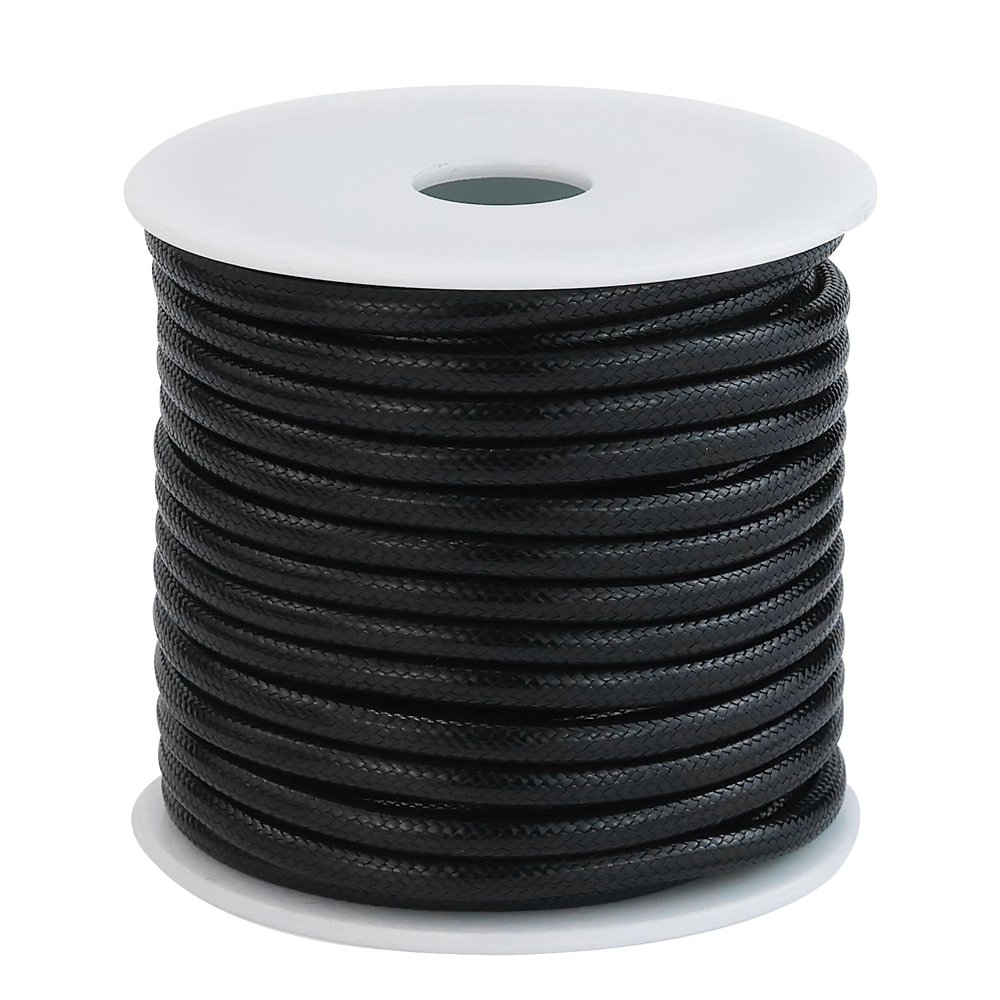 8 m Braided Faux Leather Cord, Black, 3 mm Round