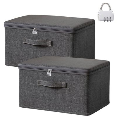 Exquilnova 2-Pack Lockable Storage Boxes with Lid, Folding Fabric Organizer, Combination Lock, Medium 38 x 25 x 16 cm