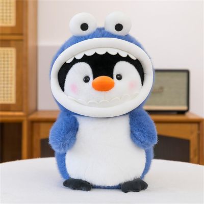 CULASIGN Penguin Stuffed Animal in Shark Costume, Plush Cuddle Pillow for Kids, Blue, 30 cm