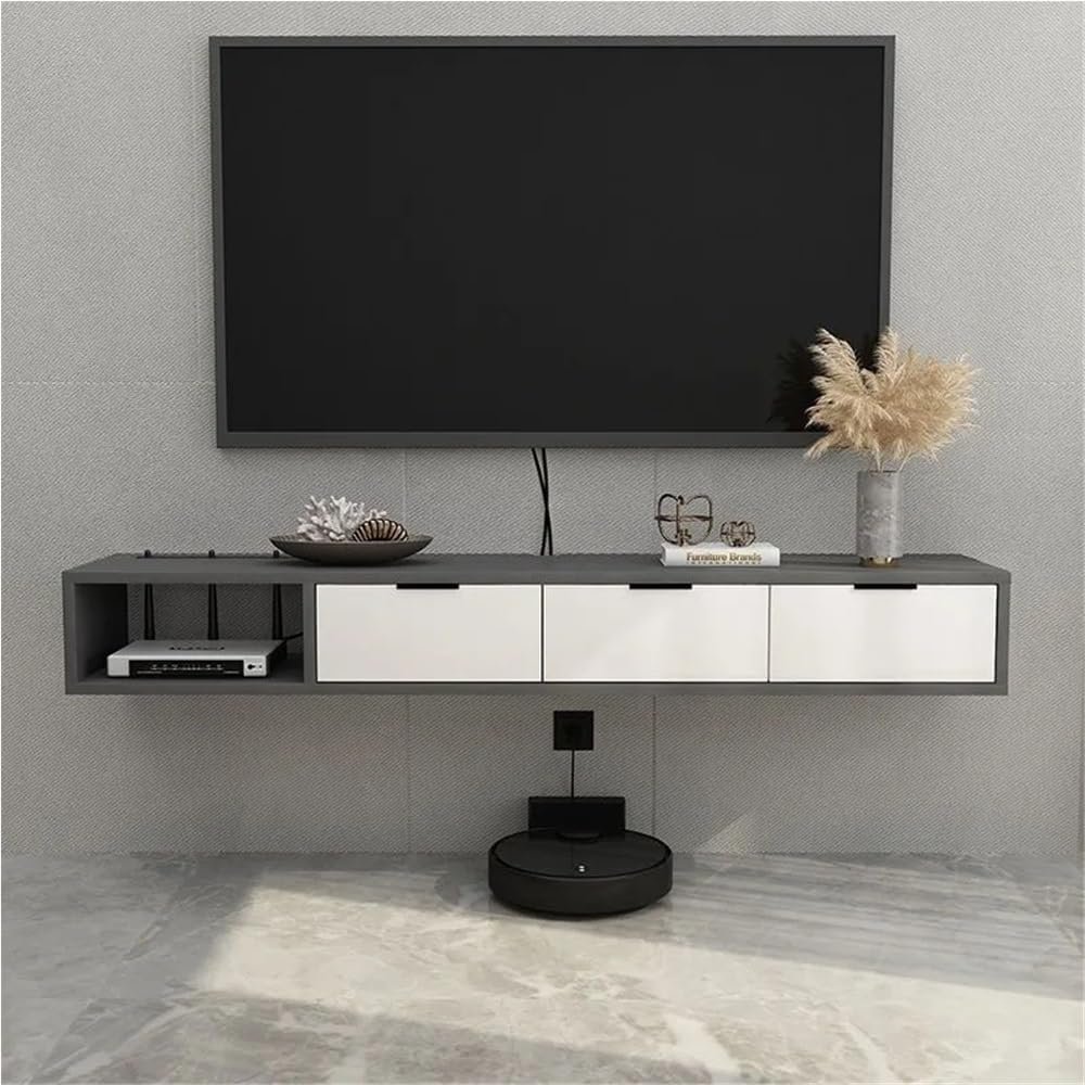 Modern Floating TV Stand, Wall-Mounted Media Console, Gray, 160 x 23 x 17 cm