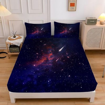 Starry Sky Meteor Fitted Sheet 180 x 200 cm for 30 cm Mattresses, with 2 Pillowcases