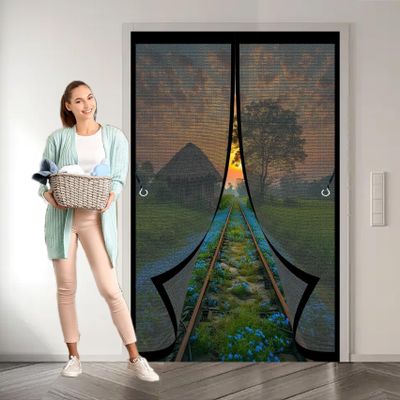 Magnetic Insect Screen Door 173 x 265 cm, No Drilling, Strong Magnets, Automatic Closing, Black