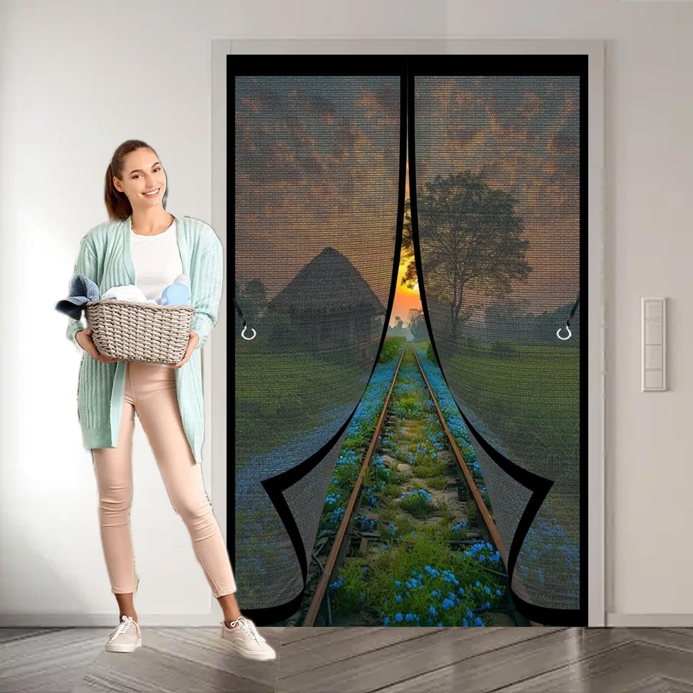 Magnetic Insect Screen Door 173 x 265 cm, No Drilling, Strong Magnets, Automatic Closing, Black