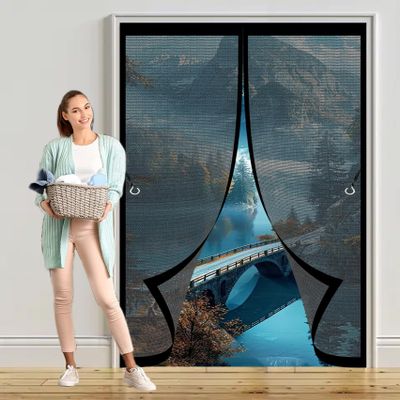 Magnetic Insect Screen Door Curtain 125 x 116 cm, No Drilling, Strong Magnets, Black