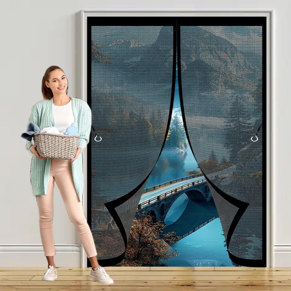 Magnetic Insect Screen Door Curtain 125 x 116 cm, No Drilling, Strong Magnets, Black