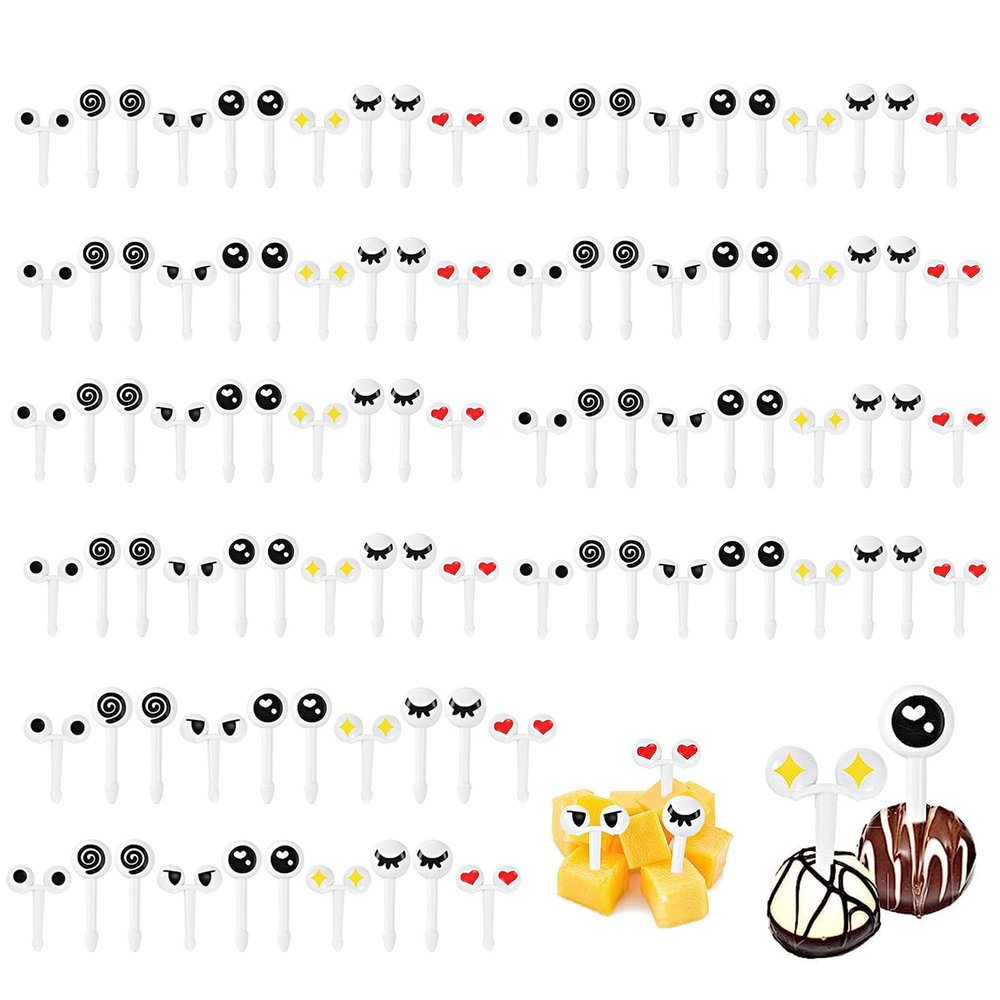 100 Pcs Cute Mini Eyes Fruit Forks