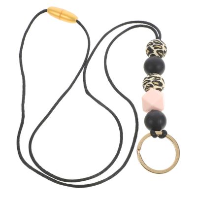 HORIALENCE Beaded Key Lanyard, Wooden Lanyard with Metal Ring, Multifunctional for ID Cards, Keys and Phones