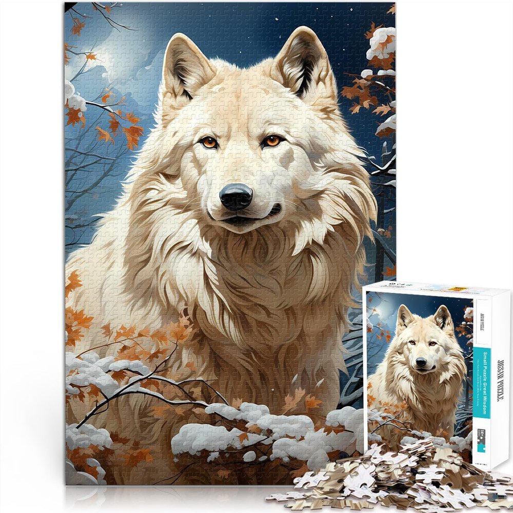 1000-Piece White Wolf Wooden Puzzle for Adults and Teens, Ages 14+, 50 x 75 cm