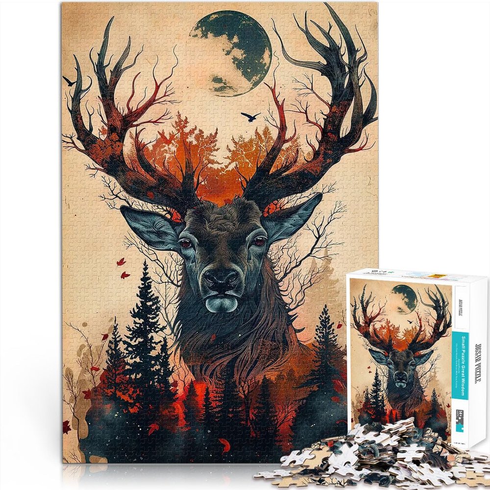 Adult Puzzle, 1,000 Pieces, Deer Landscape, Wooden, Ages 14+, Family Game, Unique Birthday Gift, 50 x 75 cm / 19.6 x 29.5 in