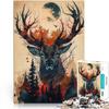 Adult Puzzle, 1,000 Pieces, Deer Landscape, Wooden, Ages 14+, Family Game, Unique Birthday Gift, 50 x 75 cm / 19.6 x 29.5 in view 1