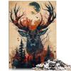 Adult Puzzle, 1,000 Pieces, Deer Landscape, Wooden, Ages 14+, Family Game, Unique Birthday Gift, 50 x 75 cm / 19.6 x 29.5 in view 2