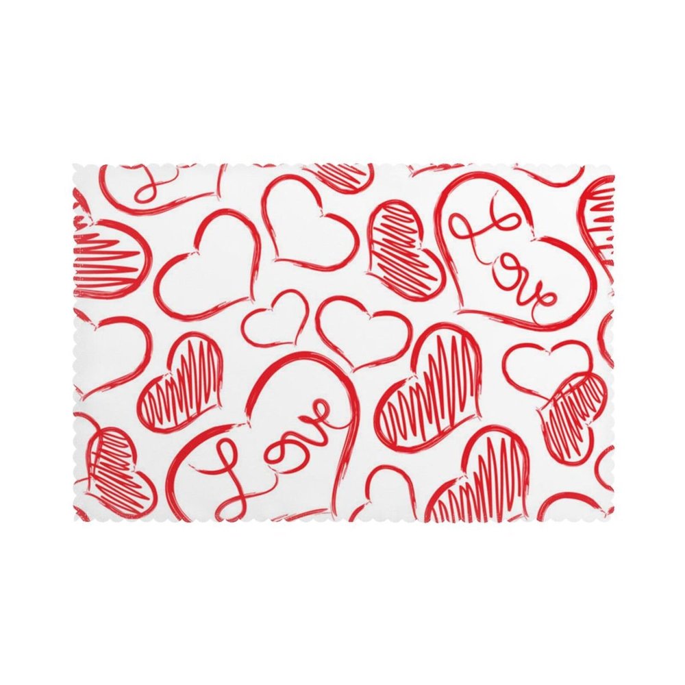 Set of 6 Heart Placemats, Heat-Resistant, Washable, Non-Slip