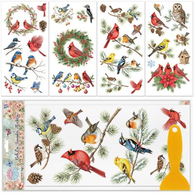 GLOBLELAND 4-Pack Christmas Cardinal Rub-On Transfers
