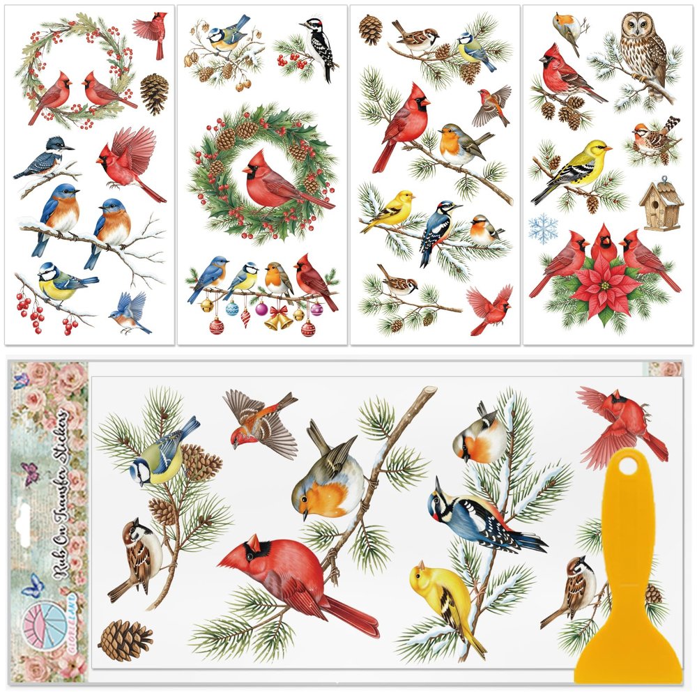 GLOBLELAND 4-Pack Christmas Cardinal Rub-On Transfers