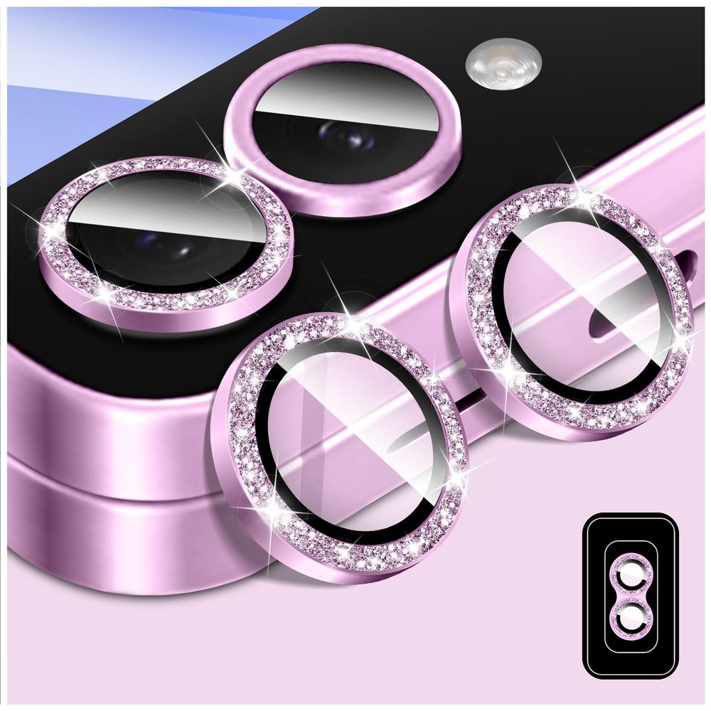 Zeponny Camera Lens Protector for Samsung Galaxy Z Flip 7, Glittering 9H Tempered Glass, Automatic Alignment with Individual Metal Rings, Purple