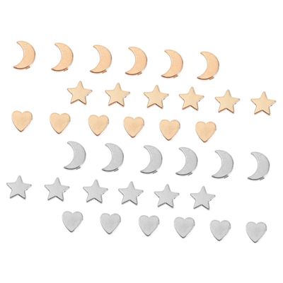 HAPINARY 60 Creative Alloy Spacer Beads in Moon, Star, and Heart Shapes for DIY Jewelry Making