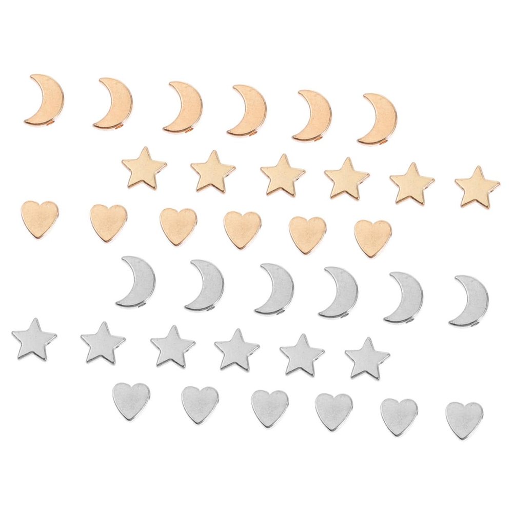 HAPINARY 60 Creative Alloy Spacer Beads in Moon, Star, and Heart Shapes for DIY Jewelry Making