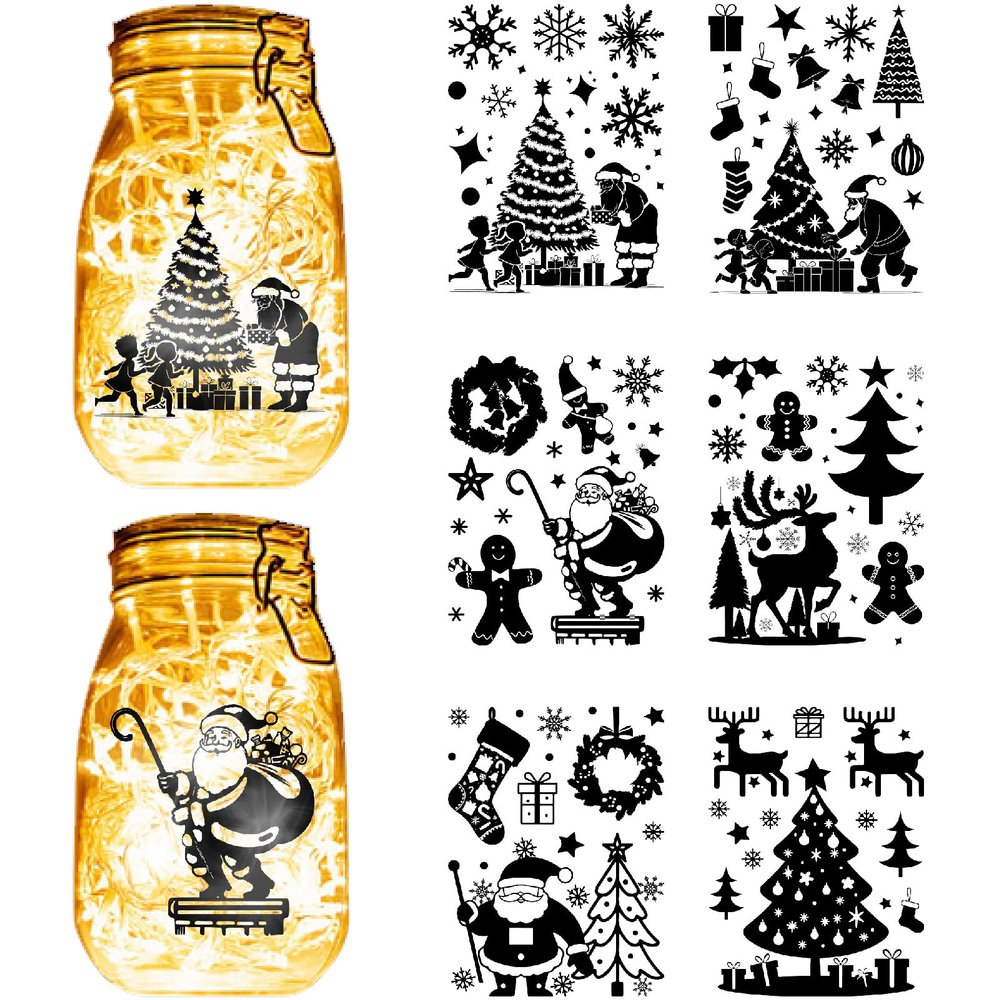 CREATCABIN 12 Sheets Christmas Mason Jar Stickers