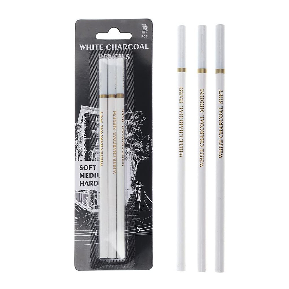 3-Pack Professional White Charcoal Pencils Set