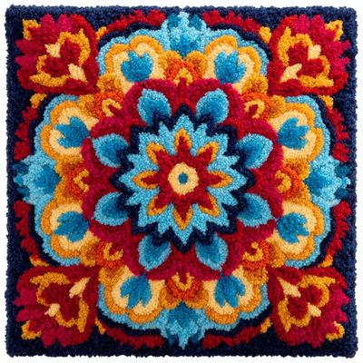 WallustrioaW Retro Mandala Flower Latch Hook Cushion Cover Kit, 43 x 43 cm