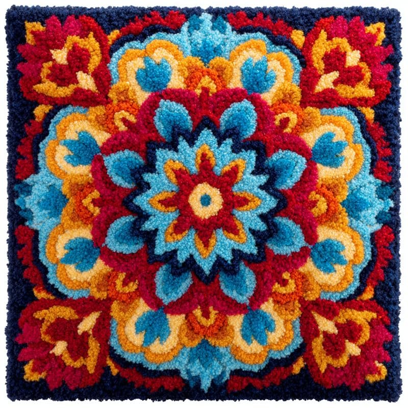 WallustrioaW Retro Mandala Flower Latch Hook Cushion Cover Kit, 43 x 43 cm