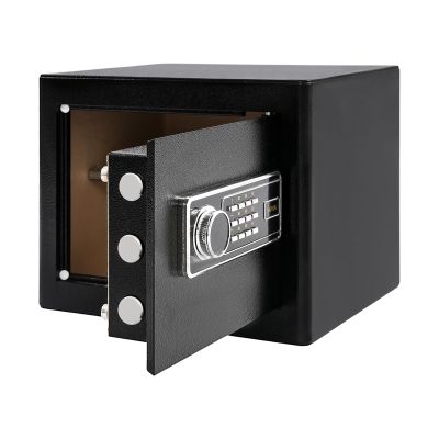 Fireproof Home Safe, 38 × 32 × 30 cm, Digital Safe with Emergency Key, Removable Shelf and Alarm, Black