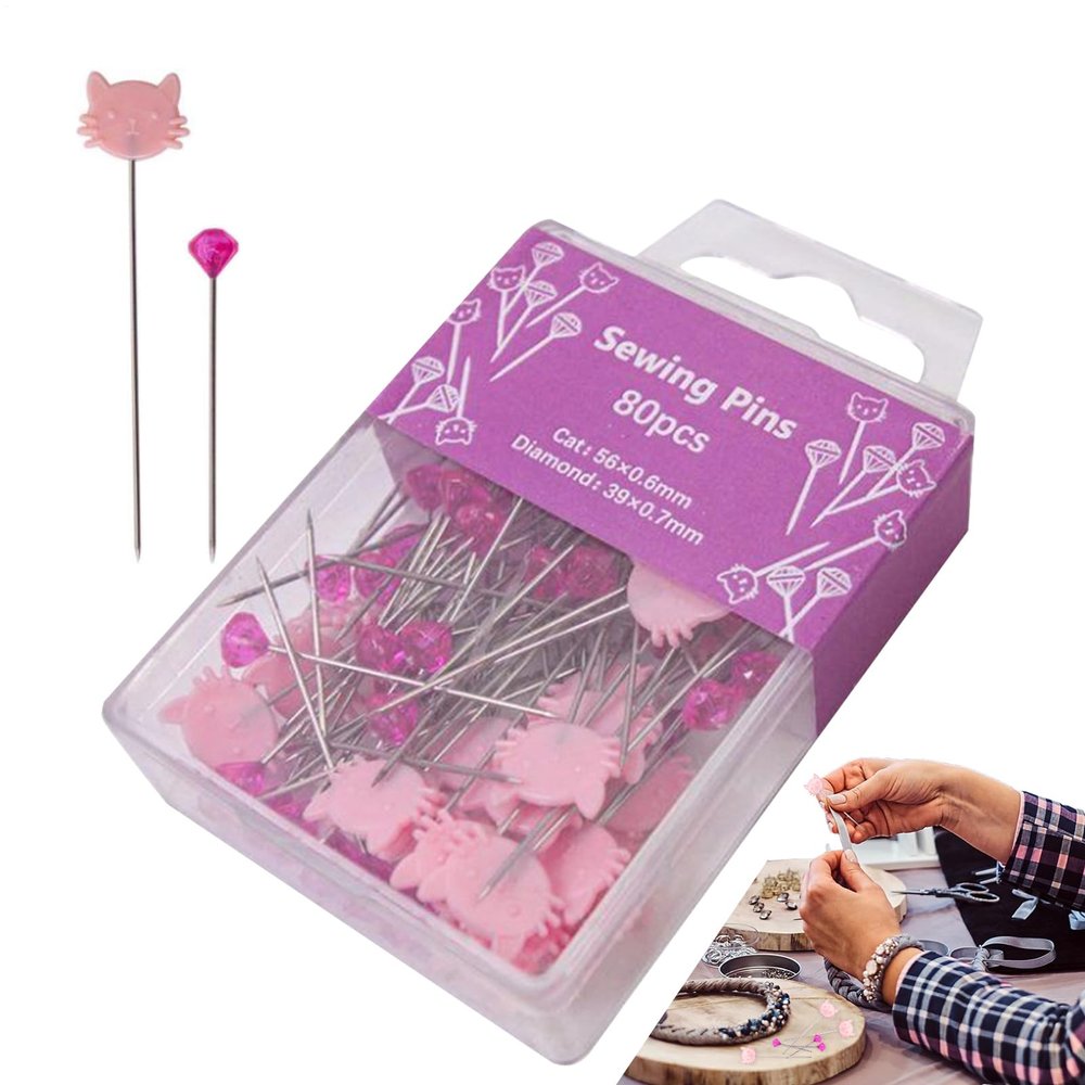 kinrguiyuez Straight Pins for Sewing | 80 Satin Pins | Tailoring Supplies for Embroidery, Button Sewing, and Hand Sewing