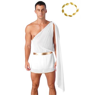 Sinleey Greek Costume for Adult Men, Ancient Greek/Roman Toga Cosplay, White, XL