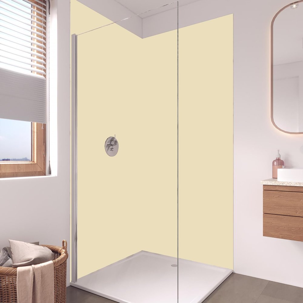 Solid Ivory Shower Back Wall – Matte Aluminum Panel 0.3 cm – Seamless & Waterproof – Easy-Care – 100 x 250 cm – Made in Germany