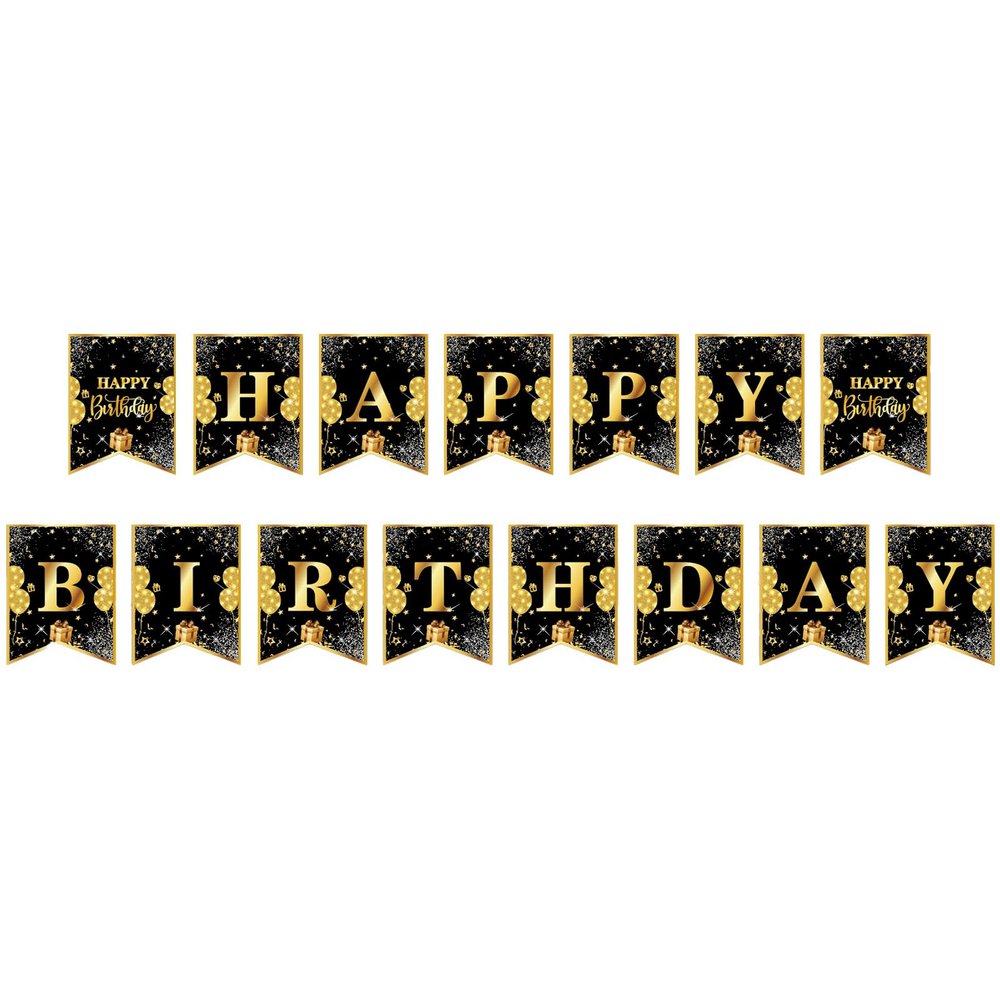MOMAHUA Black Gold Happy Birthday Garland Set