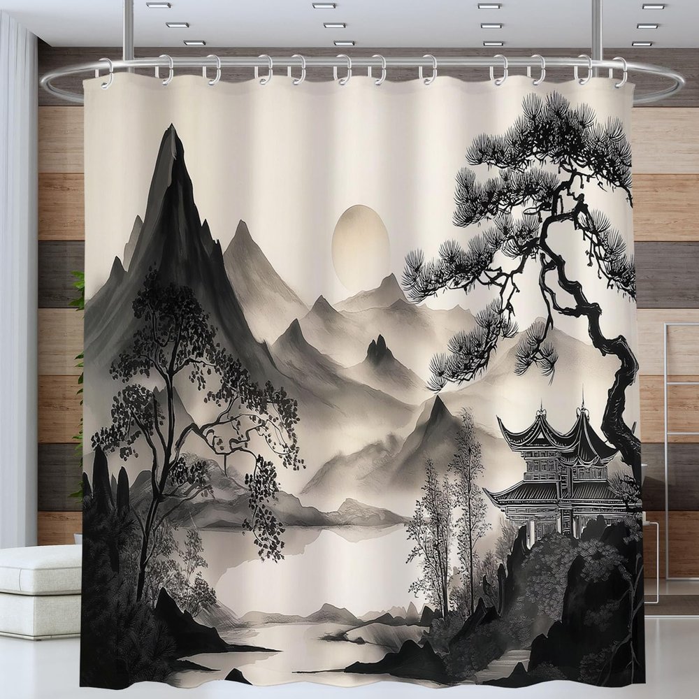 Black Mountain Pine Shower Curtain, 200 x 200 cm, with 12 Hooks